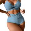 2026 European & American Solid Color High Waist Split Bikini Swimsuit