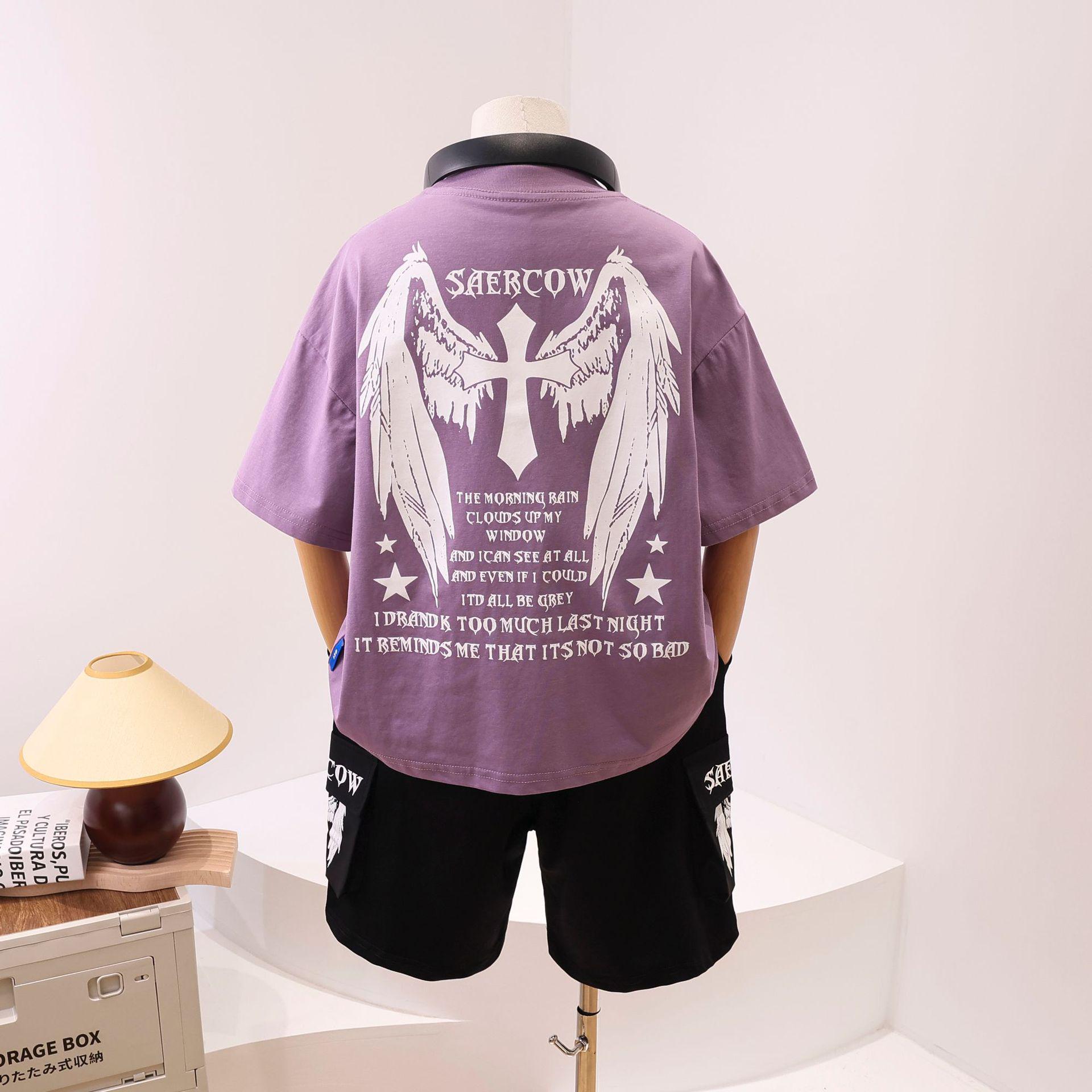 

Лето 2025 Бутик Уникальная футболка с принтом букв и набор шорт карго для больших и средних детей 170 (Suggest 160cm-165cm)