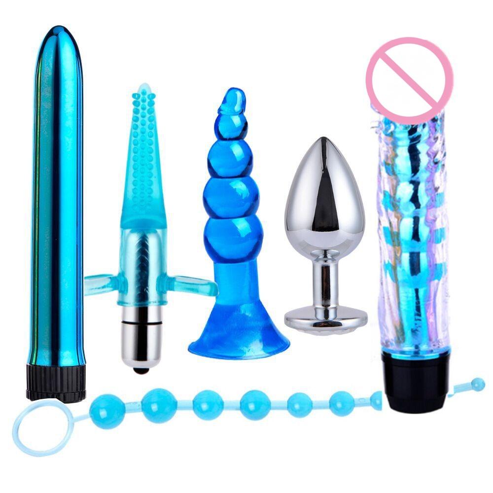 6pcs BDSM Anal Plug Vibrator Penis Rings Kit Anal Beads Dildos SM Butt Plug G Spot Prostate Massager Sex Toys for Men and Women