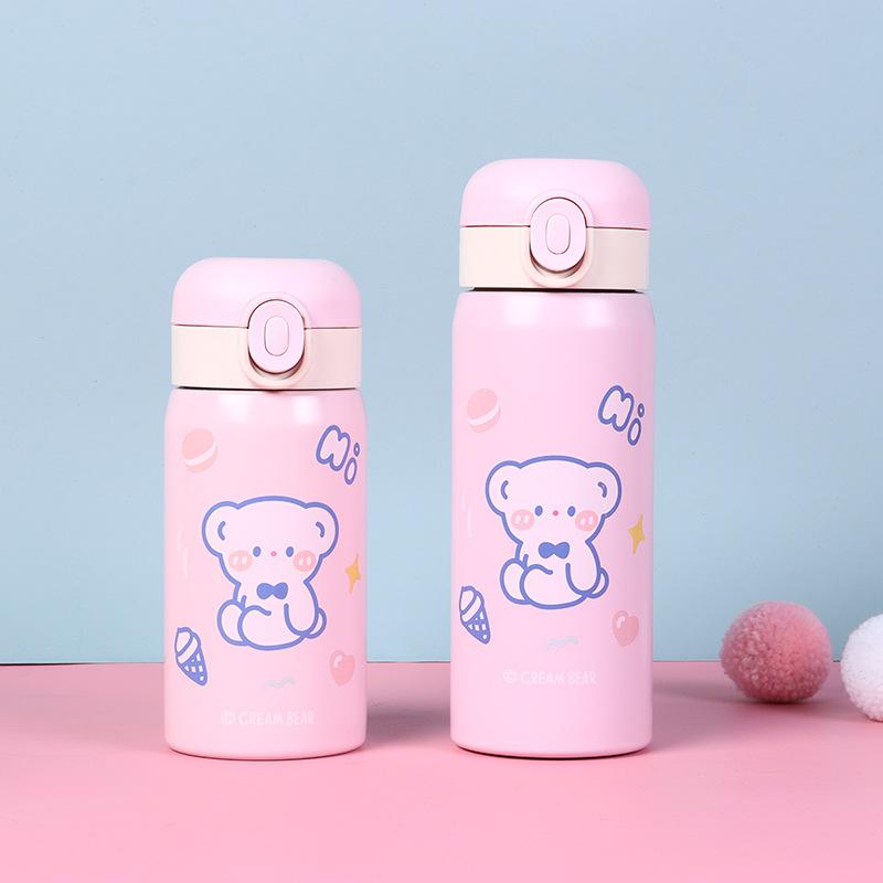 Cute Bear Insulated Water Bottle 304 Stainless Steel Double Wall Vacuum Flask Portable Leak-Proof Travel Mug For Students Kids