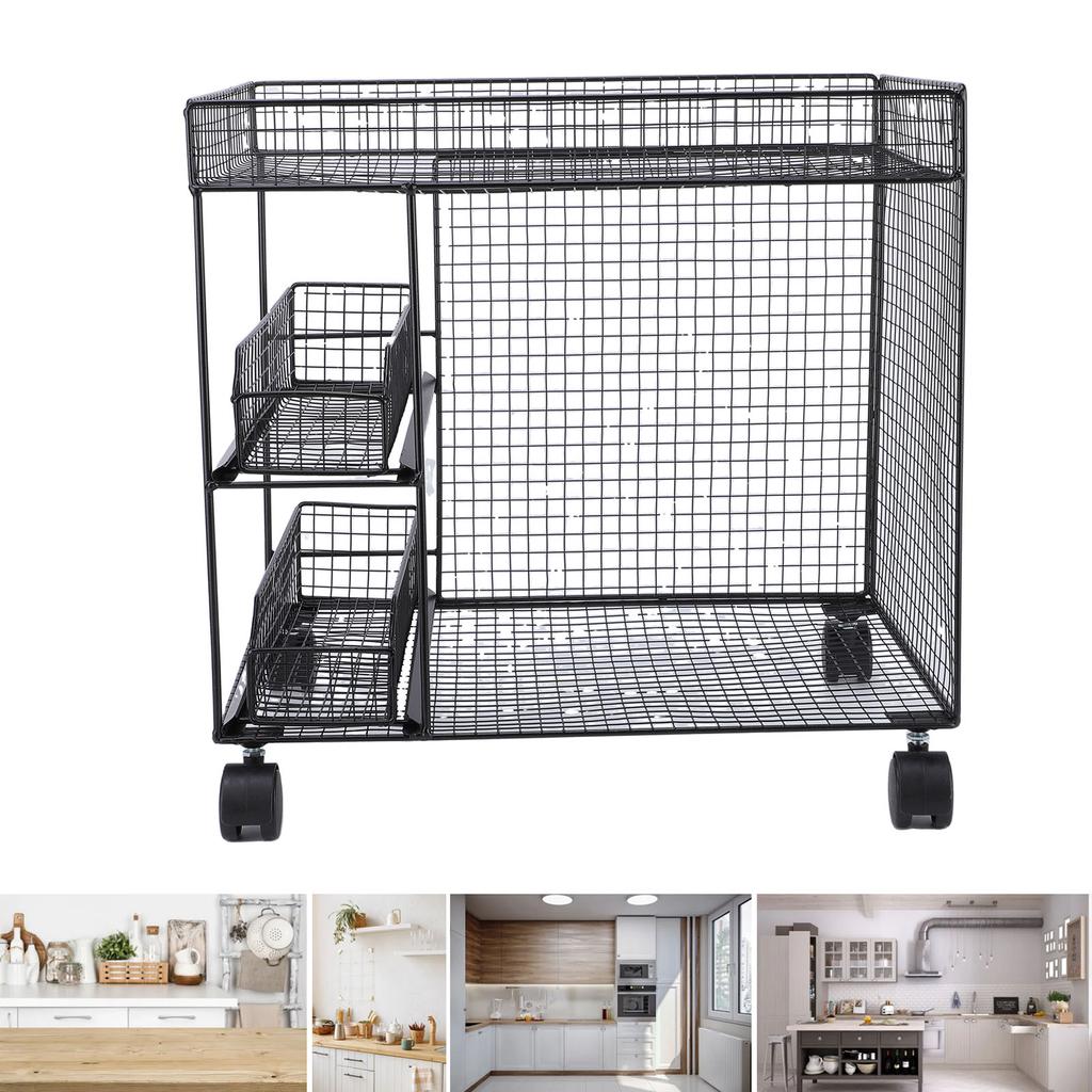Mobile Storage Rack Breathable Space Saving Kitchen   with 360 Degrees  Rotating Lockable Wheels Pull Out Baskets for Bowls Dishes