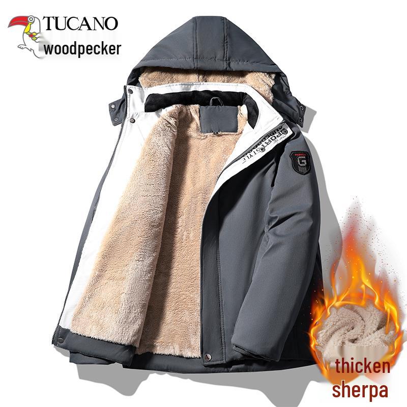 Herren Winterjacke mit Fleecefutter: Dicker, Warmer, Drei-Schutz-, Baumwollgepolsterter Mantel für mittlere und ältere Menschen