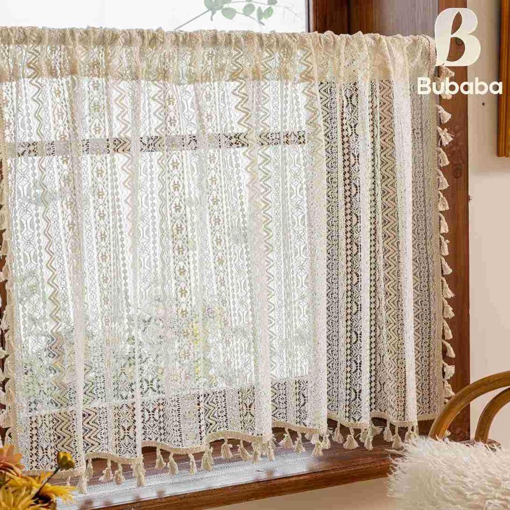 Bu Baba American Hollow Tassel Gauze Curtain for Bedroom Bay Window or Door, Finished Short Curtain.