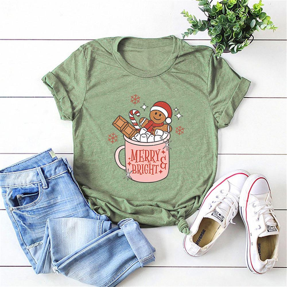 Gingerbread Retro Merry T Shirt Cute Xmas Tshirt Christmas Graphic T Shirts Merry Christmas Tee Womens Holiday Tops