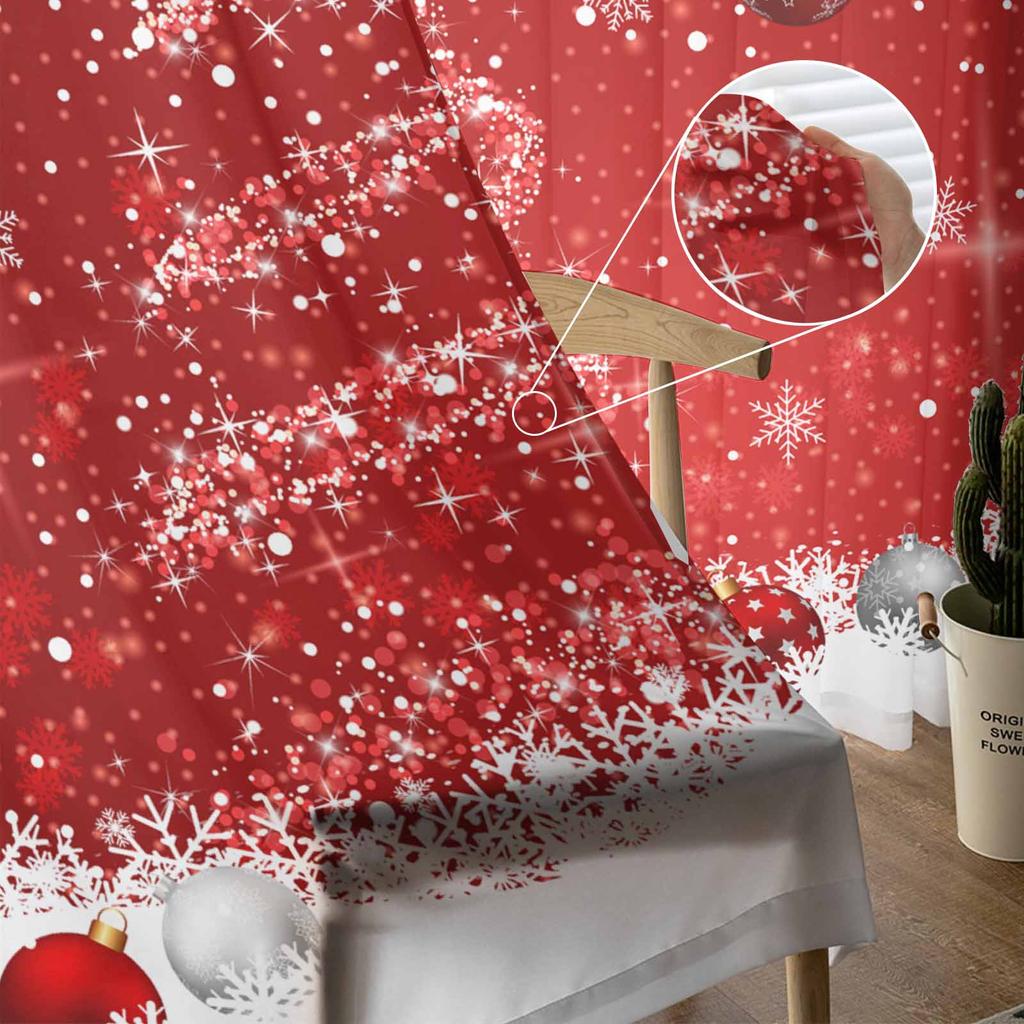Cedar Leaf Christmas Ball Christmas Tree Red Sheer Curtains Living Room Decoration Window Curtains Kitchen Tulle Voile Curtains