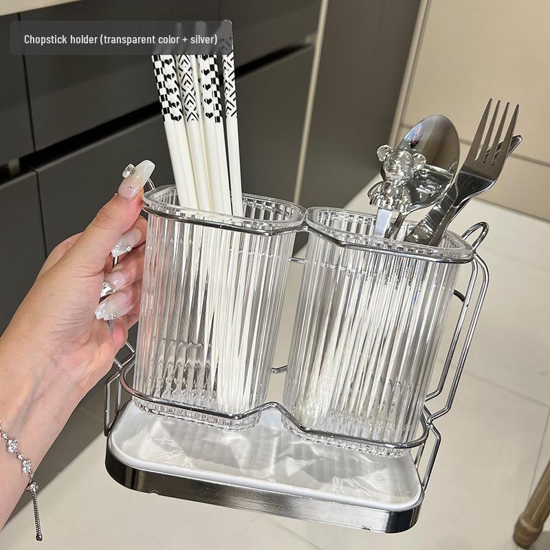 Wall-Mounted Chopstick & Spoon Holder - Multifunctional, Punch-Free Kitchen Storage Rack