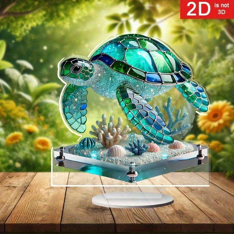 2D Flat Acrylic Sea Turtle Desktop Decor - Mosaic Glass Style with Shells, Coral and Marine Life Themes, Suitable for Coastal Home