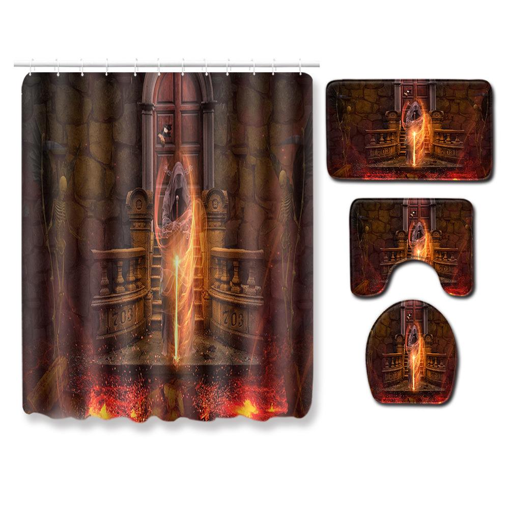 Thriller Skull Bathroom Shower Curtain Floor Mat Toilet Cover Foot Mat Four-Piece Set