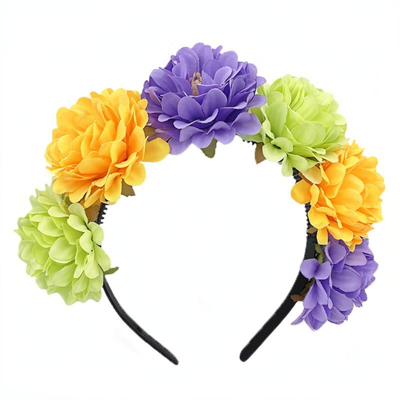 Colorful Headpiece Three-Dimensional Festival Party Headband Flower Crown Headband  Artificial Rose Headband For Wedding