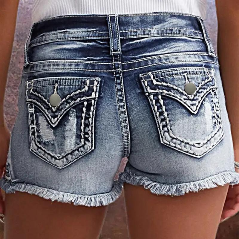 GMXIA Women's Ripped Denim Shorts Stretch Slim Peplum Jeans Embroidered Denim Shorts