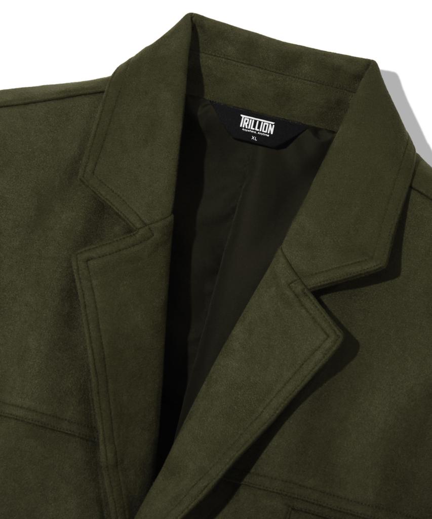 Trillion Suede Elbow Patch 3-Button Blazer Jacket [Khaki]