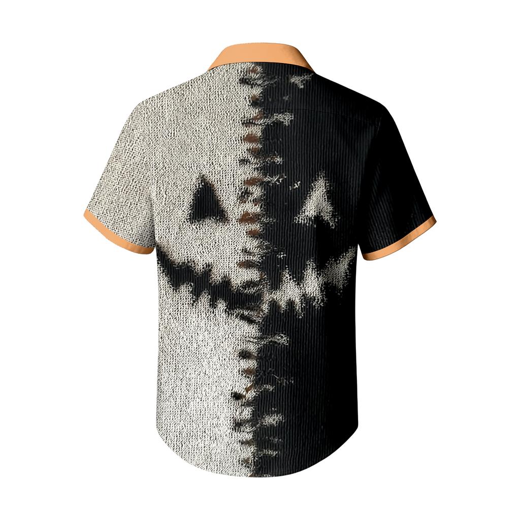 Men's Casual Short Sleeve Halloween Print Shirt for Holiday Party Wear