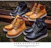 Unisex Carter Martin Leather Work Boots - British Style, High-Top, Yellow, Short Ankle Boots for Autumn and Winter.