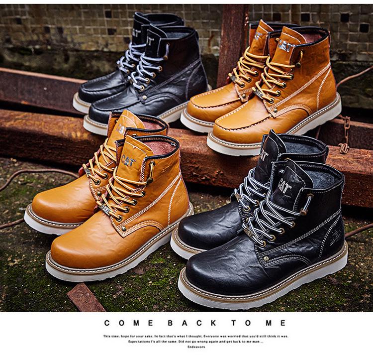 Unisex Carter Martin Leather Work Boots - British Style, High-Top, Yellow, Short Ankle Boots for Autumn and Winter.