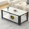 Rectangular Coffee Table with Metal Legs, Marbled Tabletop, Modern Living Room Furniture, White-Black – H46/B1140/T64 cm