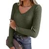 Women's Long Sleeve Knit V-Neck Pullover Top for Casual Daily Wear