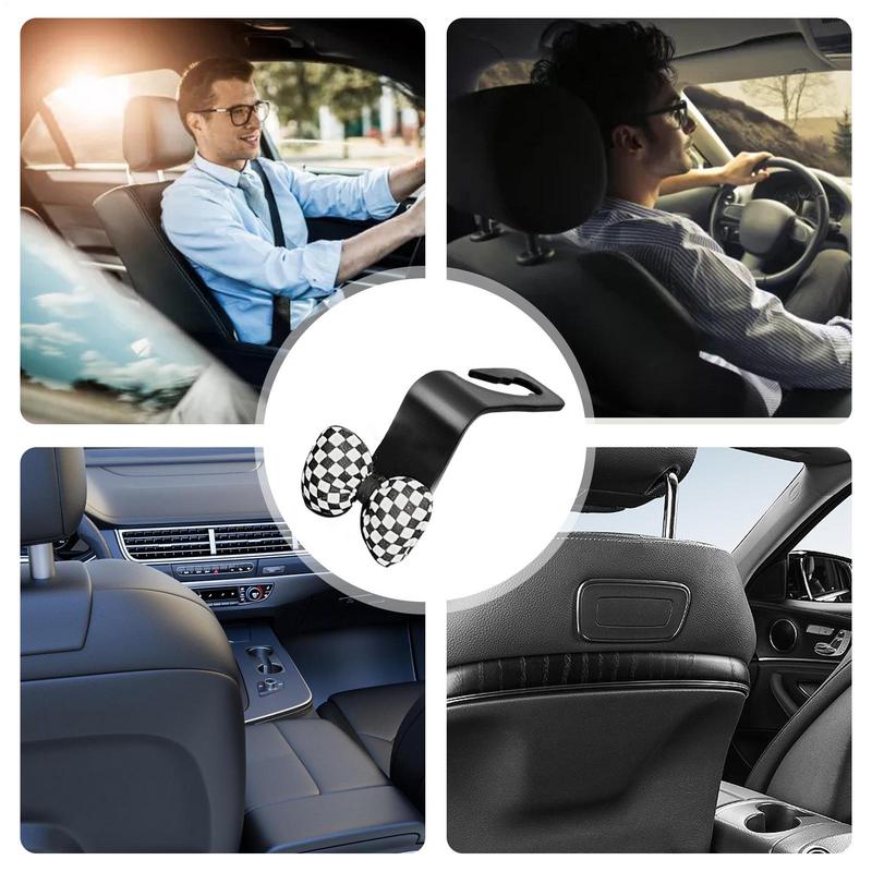 Car Seat Headrest Hanger Checkerboard Automotive Purse Holder Women Car Organizer Vehicle Organizing Hooks For Bags Umbrellas