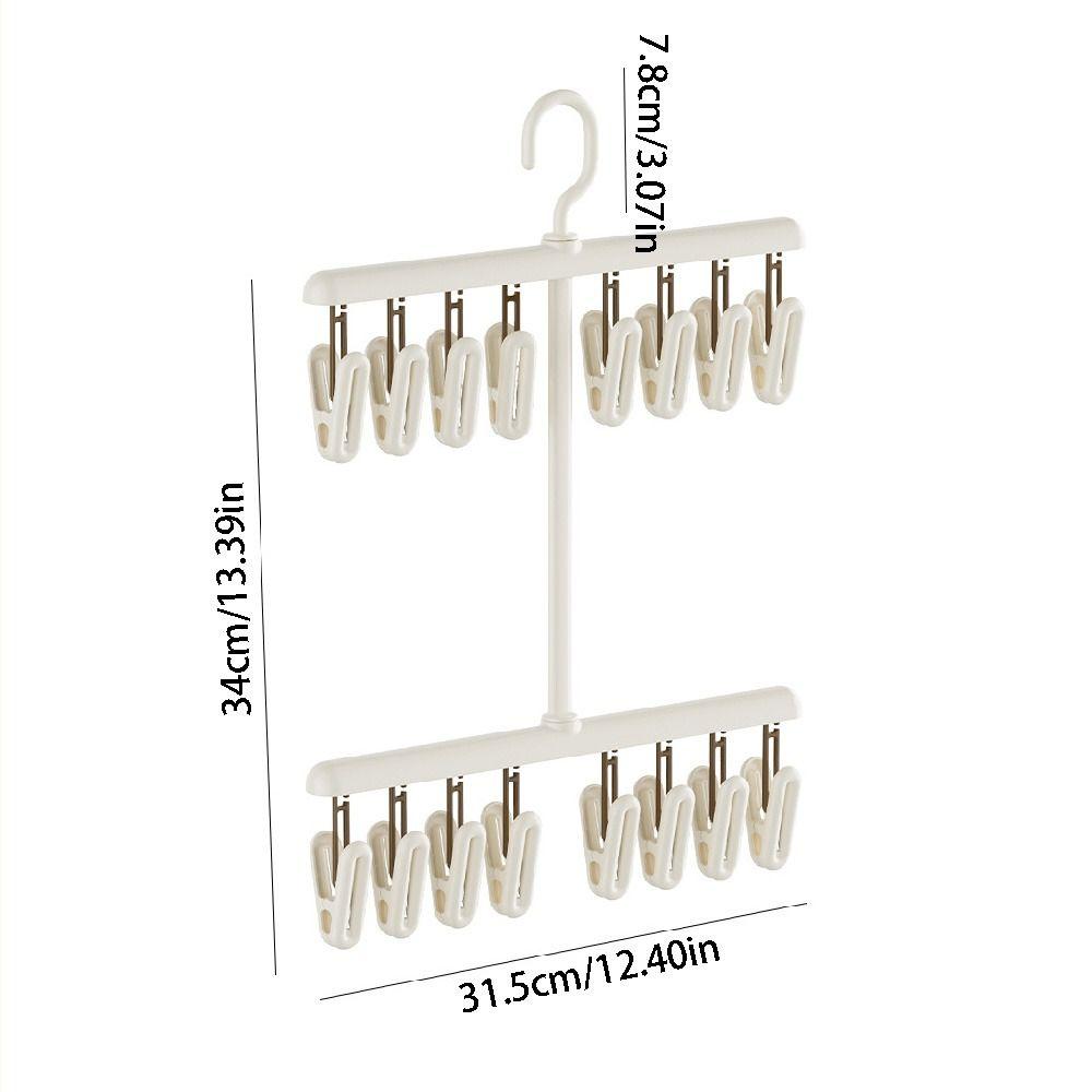 Portable Socks Drying Rack Detachable 16 Clips Rotatable Hook Hanger Space-saving Windproof Underwear Drying Clips Travel