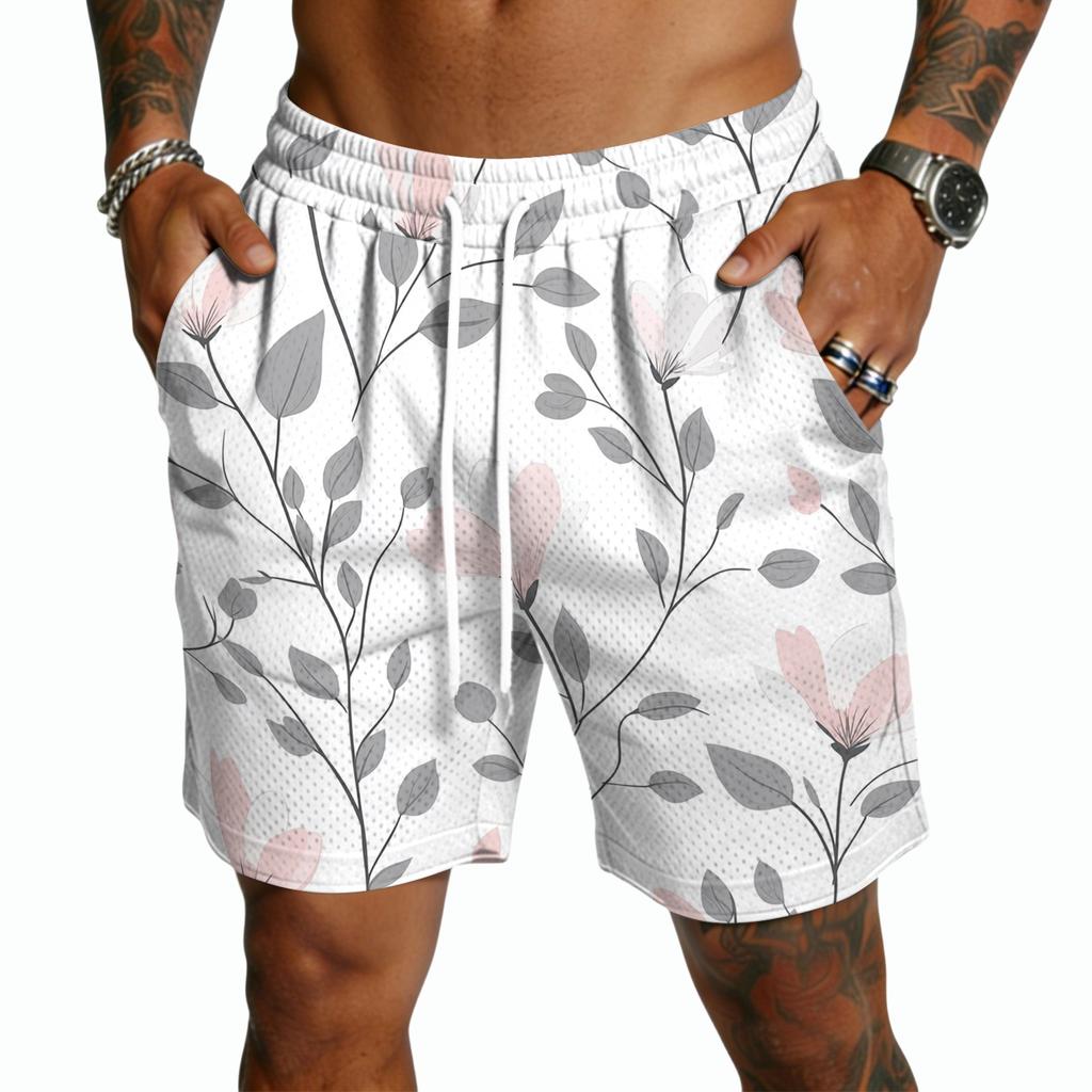 Men's Casual Quick Dry Drawstring Shorts with Hawaiian Print, Lightweight 5-Inch Inseam for Summer