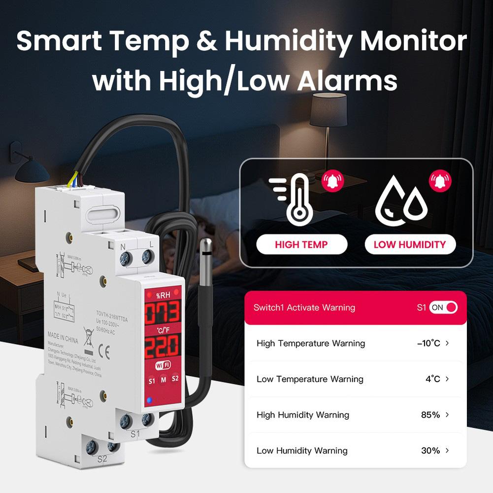 Remote Digital Thermostat for DIN Rail with Probe Sensor Temperature and Humidity Controller for Home Automation
