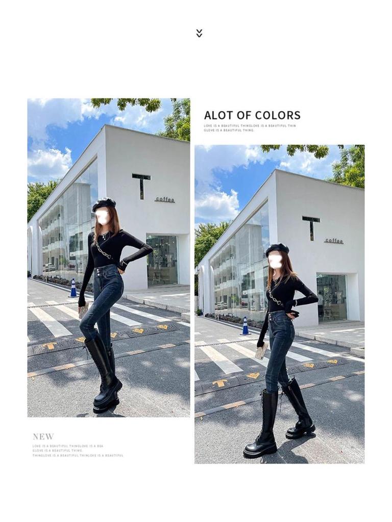 Blue-Gray Stretchy High Waist Skinny Jeans - Butt-Lifting, Tummy-Control, Leg-Lengthening, Slimming Cropped Pencil Pants for Women