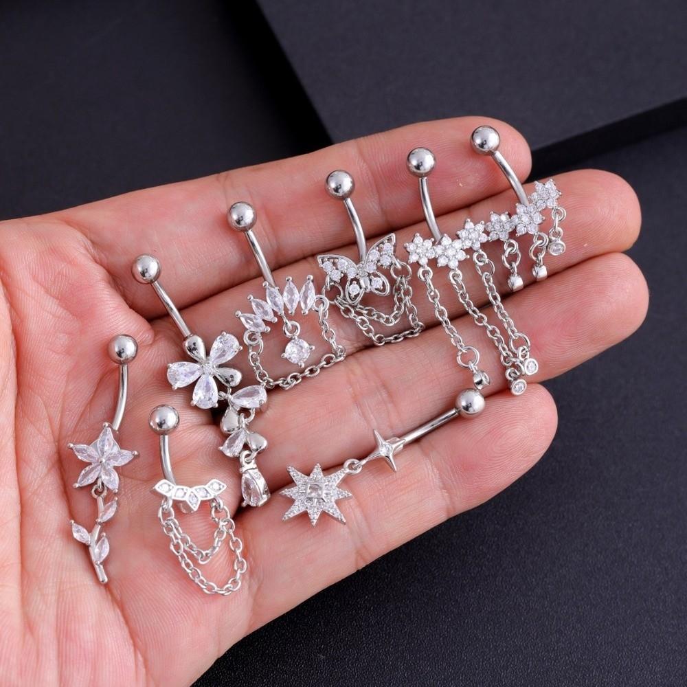 Elegant Butterfly Chain Navel Ring Exquisite Navel Button Belly Navel Stud  Body Piercing