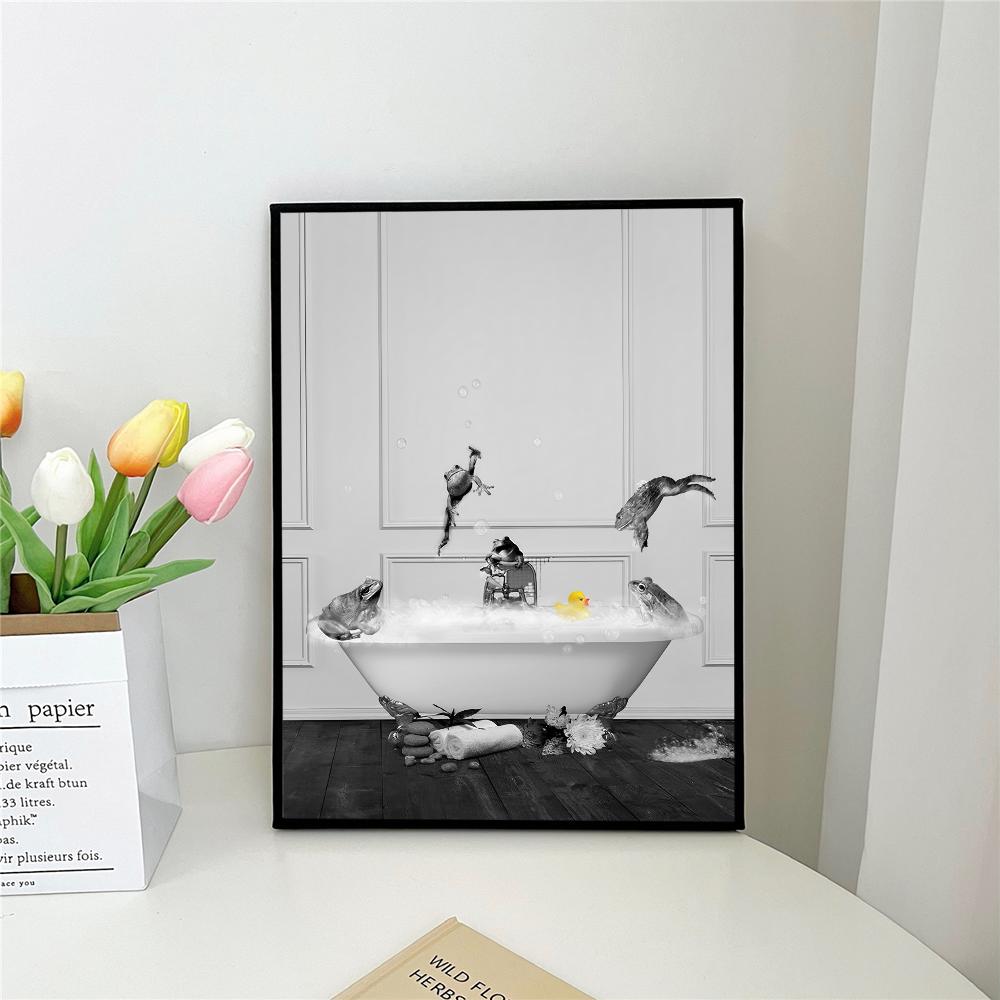 1pc Retro Art Bathroom Animal Poster Self-adhesive Art Poster Waterproof Paper Sticker Coffee House Bar Room Wall Decor