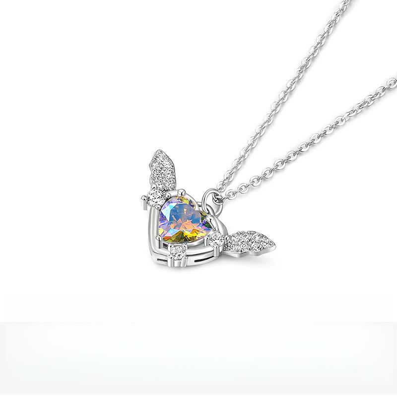 Super Immortal Love Wings Necklace Moonlight Stone Heart Shaped Collar Chain Neckchain for Best Friend