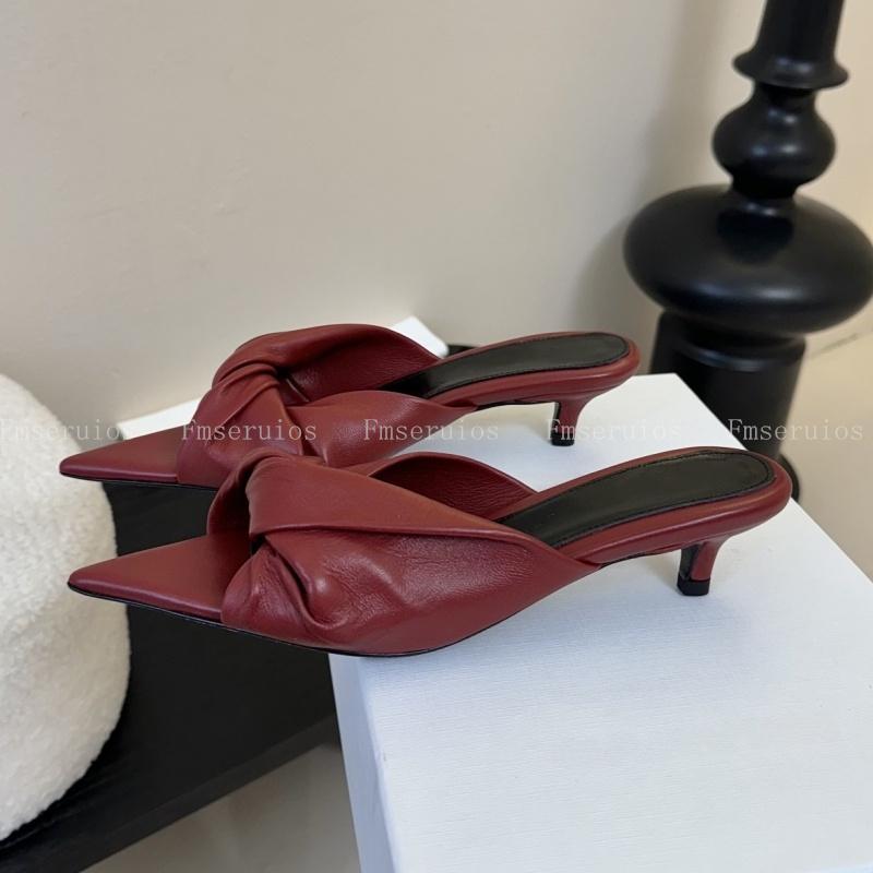 

Summer Fashion Women Low Heel Sandals Elegant Stiletto Heel Pointed Toe Slippers Satin Silk Concise Beach Party Dress Shoes 41