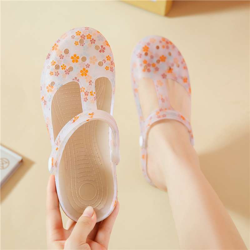 

New printed hole shoes women s cool slippers summer women s jelly shoes women s slippers non-slip women s bag head sandals 36