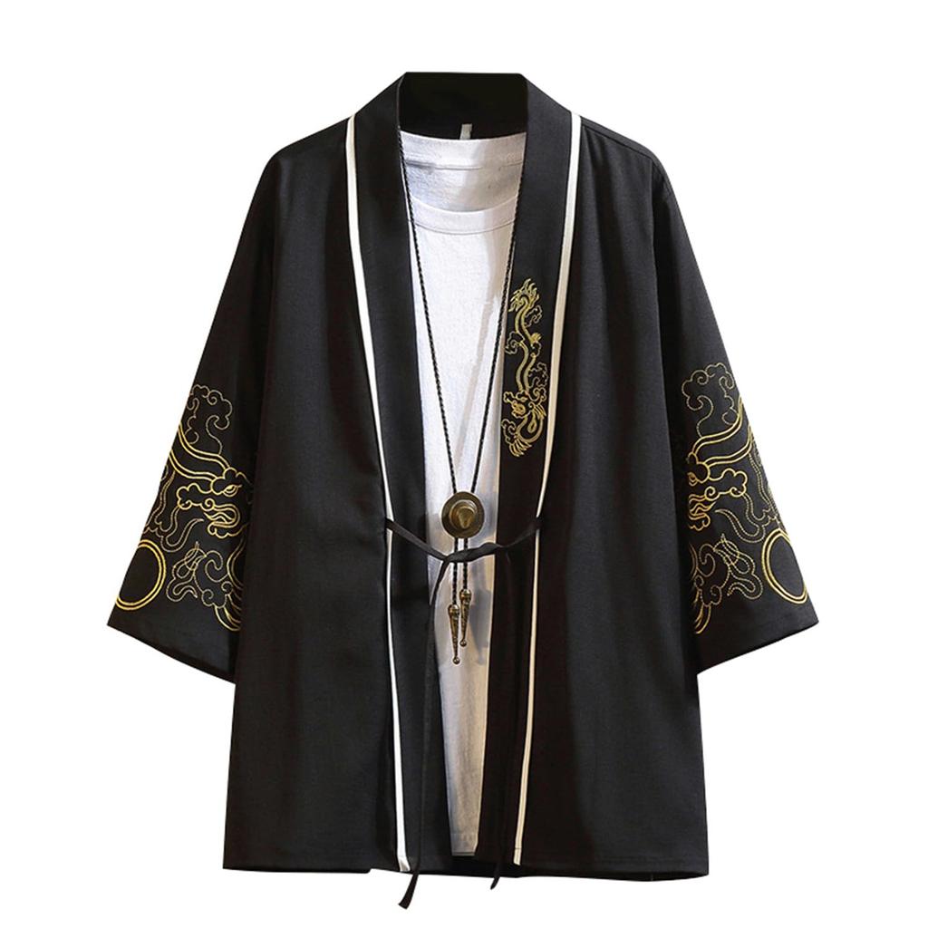 Ininuk cardigan men summer Japanese-style parka front-open shirt simple pattern lightweight cool sun protection loose coat festival large size casual