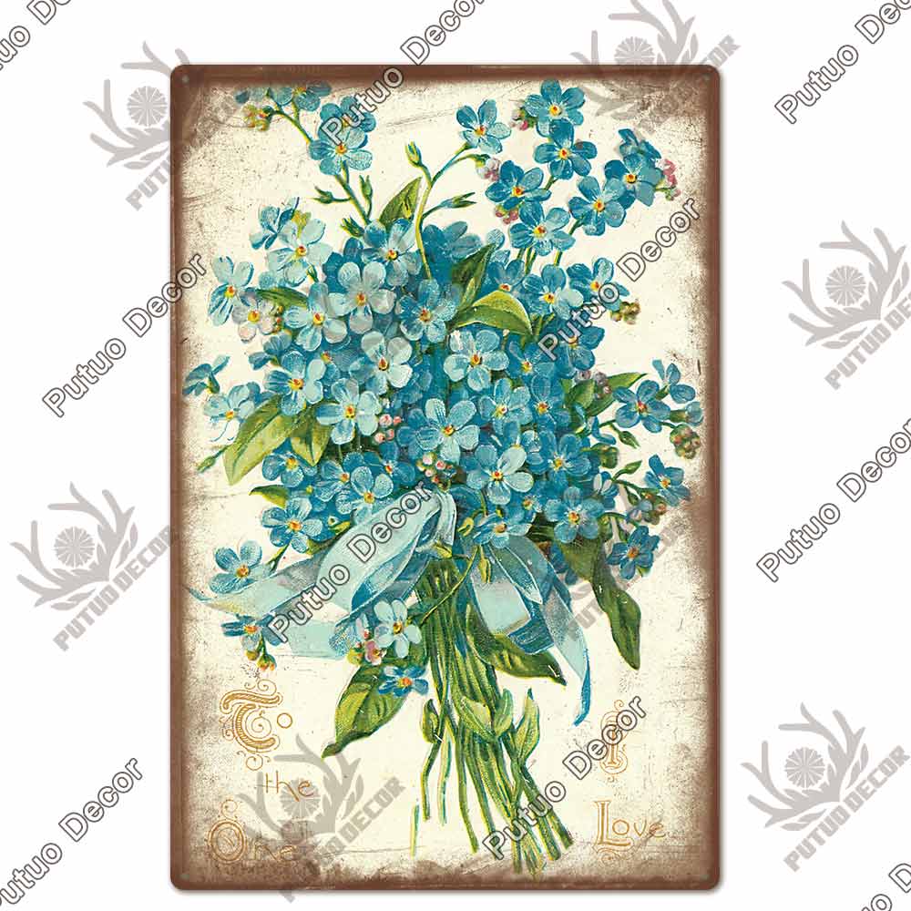 Putuo Decor Flower Vintage Tin Sign Plaque Metal Retro Wall Art Poster for Garden Living Room Club Decoration