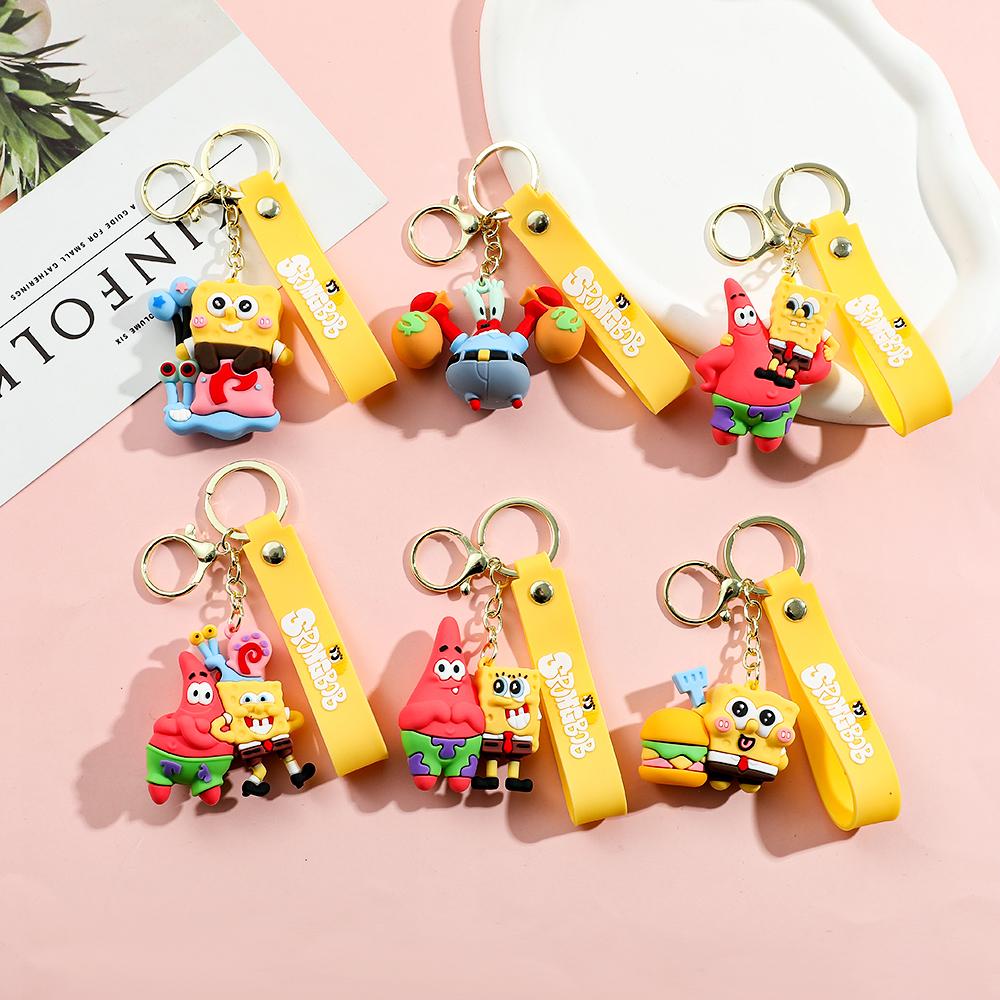 SpongeBob SquarePants Character Keychain Set - SpongeBob, Patrick, Squidward PVC Figures & Metal Rings, Bag Charm Christmas Gift