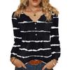 Women's Fashionable Casual V-neck Blouse Button Long-sleeved Pullover T-shirt Top