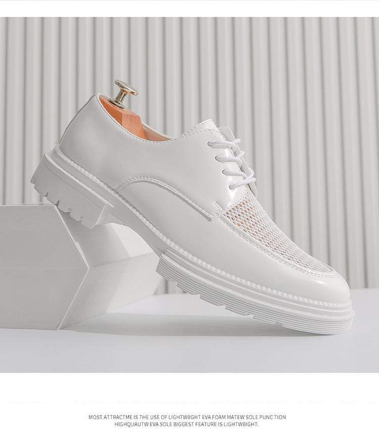 Men's Plus Size Brogue Leather Shoes with Thick Sole, Height Increasing Design, British Style, Hollowed-out, Casual Suit Shoes