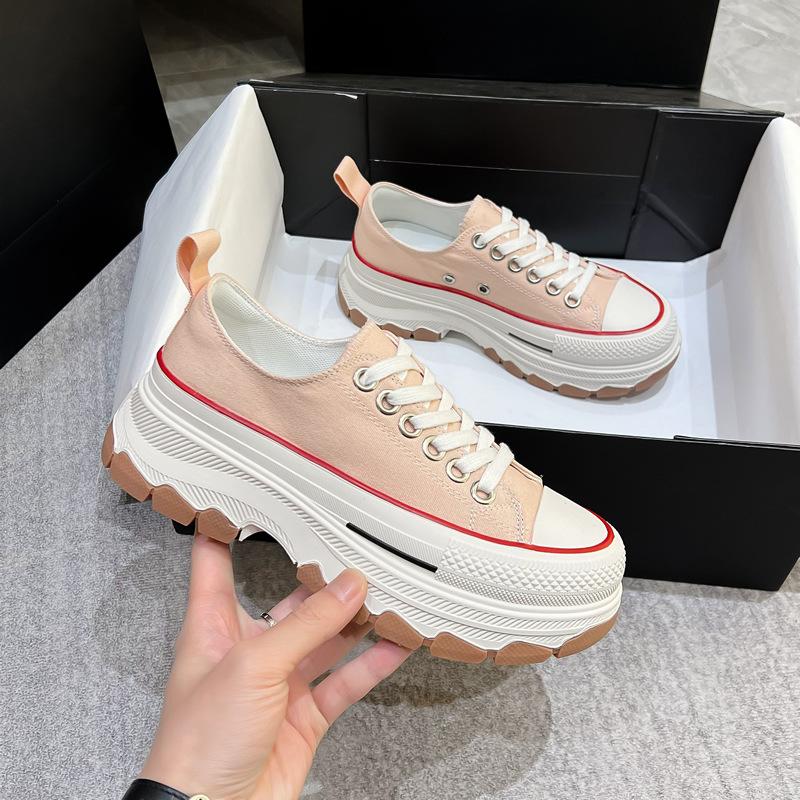 Platform canvas shoes spring new heightening big head versatile casual muffin sports little white shoes delicate board shoes