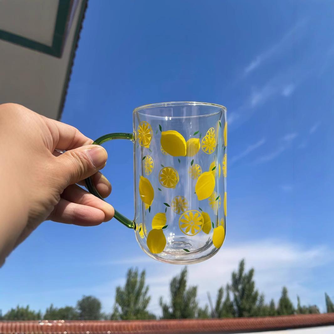 New double-layer glass separation women s color box with handle glass high temperature resistant glass water cup 401-500ml