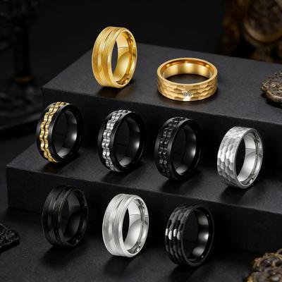 Essential High-End Men's Stainless Steel Gear Rotating Ring.