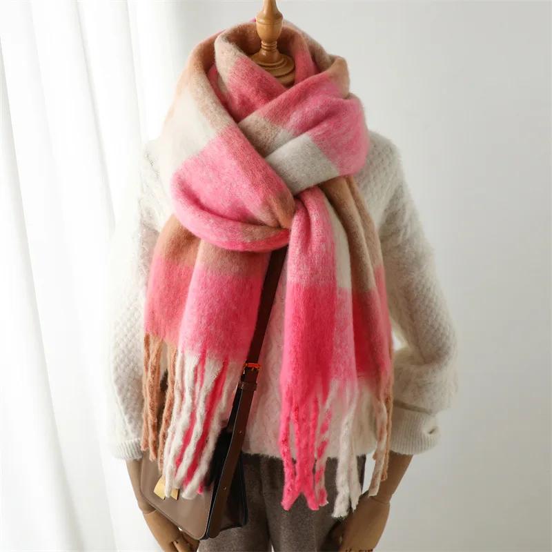 Autumn Winter Luxury Women Scarves 240*38Cm Men Thickening Warm Scarf Rainbow Plaid Tassel Shawl Cashmere Imitation Fashion Wrap