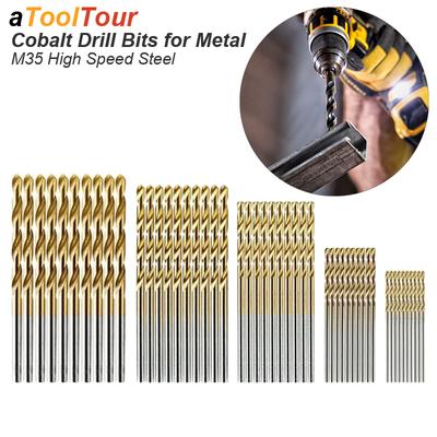 Conjunto de brocas helicoidais de cobalto Jobber para metal M35 HSS aço inoxidável duro ferro fundido madeira alumínio cobre cortador de furos haste redonda