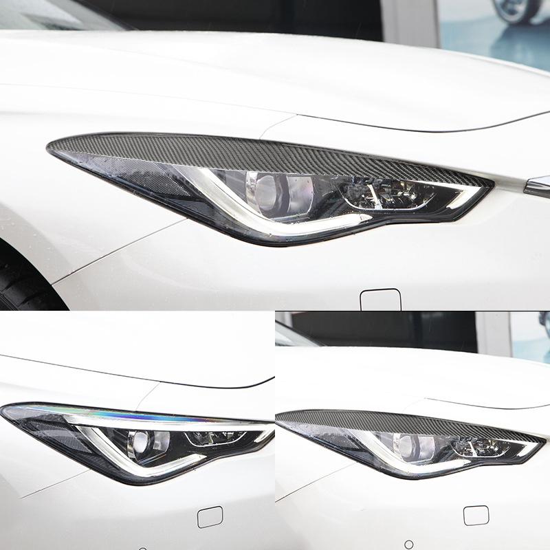 2PCS Car Headlight Eyelids Eyebrows Trim Head Lamp Decoration Stickers For Infiniti Q50 Q60 Carbon Fiber Auto Accessories