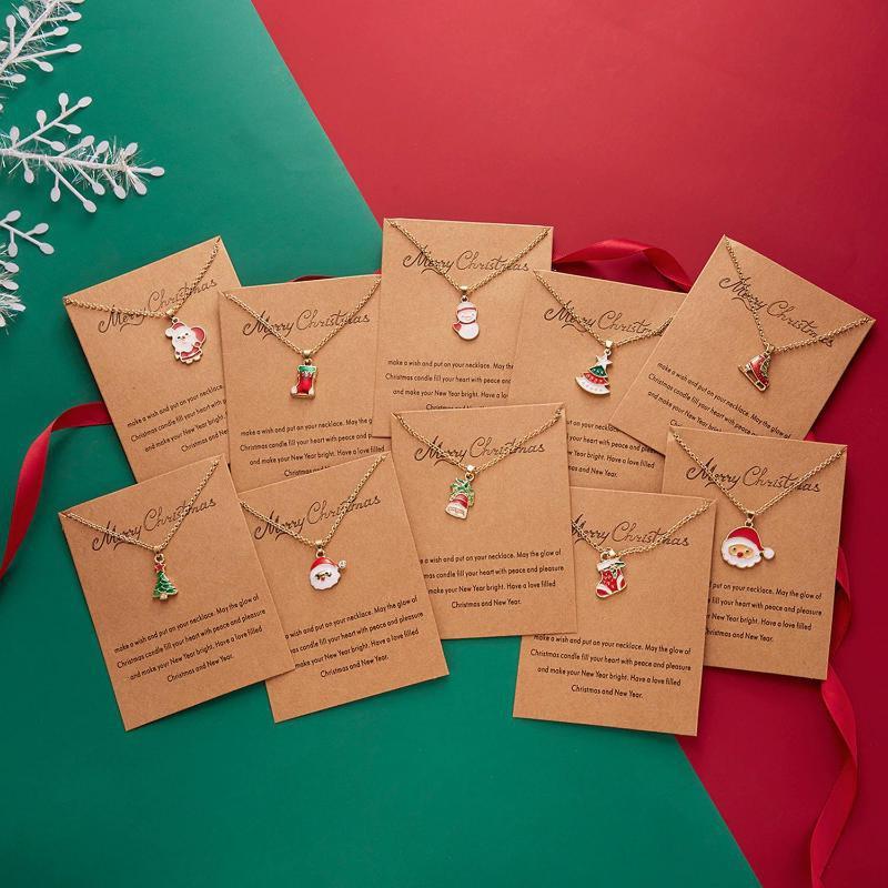 Charm Christmas Necklace for Women Men Merry Christmas Snowman Santa Claus Pendant Link Chain Necklace Xmas Jewelry Gifts