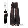 Kadın 90'lar Vintage Siyah Gotik Kargo Kot Y2k Yüksek Bel Geniş Bacak denim pantolon Harajuku Baggy Jean Pantolon Emo 2000'ler Giysileri