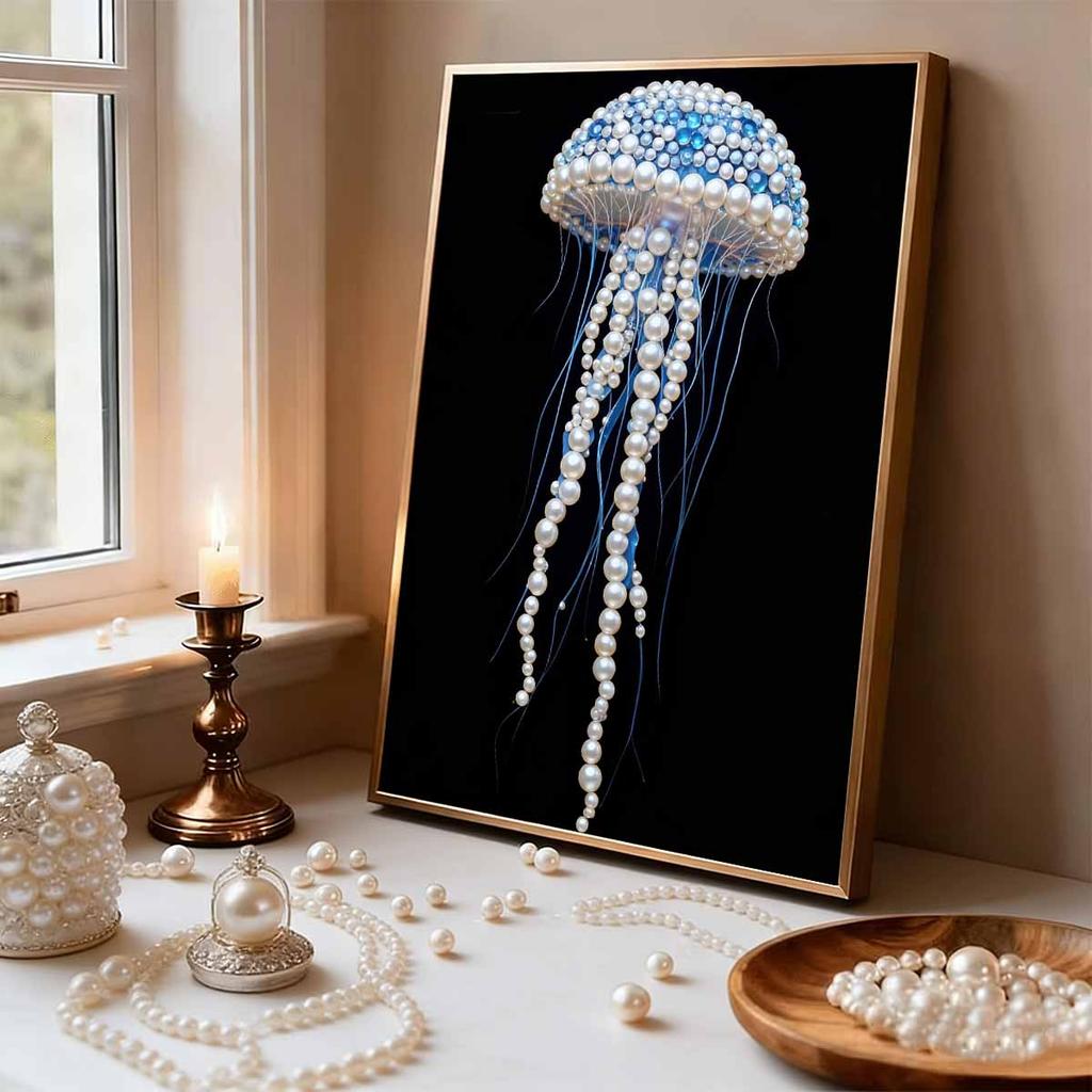 DIY Diamond Art Pearl Painting Kit for Adults,Jellyfish Special Shaped Pearl Art Painting Wall for Home Office Decor Handmade Gift