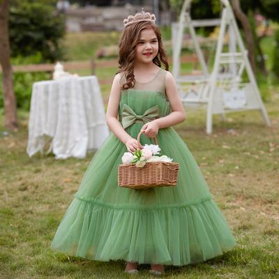 Girls Performance Dress Children Fashion Sleeveless Birthday Party Dress Teen Girls Mesh Cake Princess Dress Summer New Dress