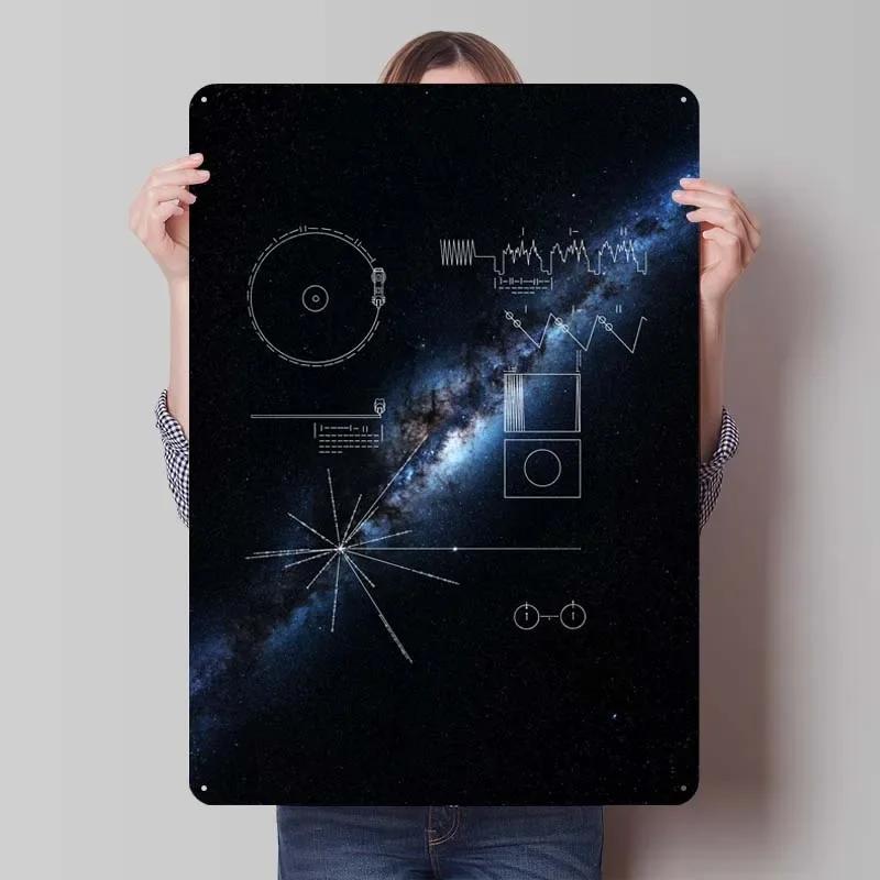 Voyager 1 Zlatá deska Kovové cedule Vesmírné plakáty Dekorace do domácnosti Plechový cedule Tabulka pro výzdobu nástěnného umění Dekorace herního pokoje