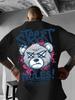 Mens Fashion Summer Angry Bear Letter Print Comfortable Breathable Round Neck Tshirt Outdoor Street Style Top