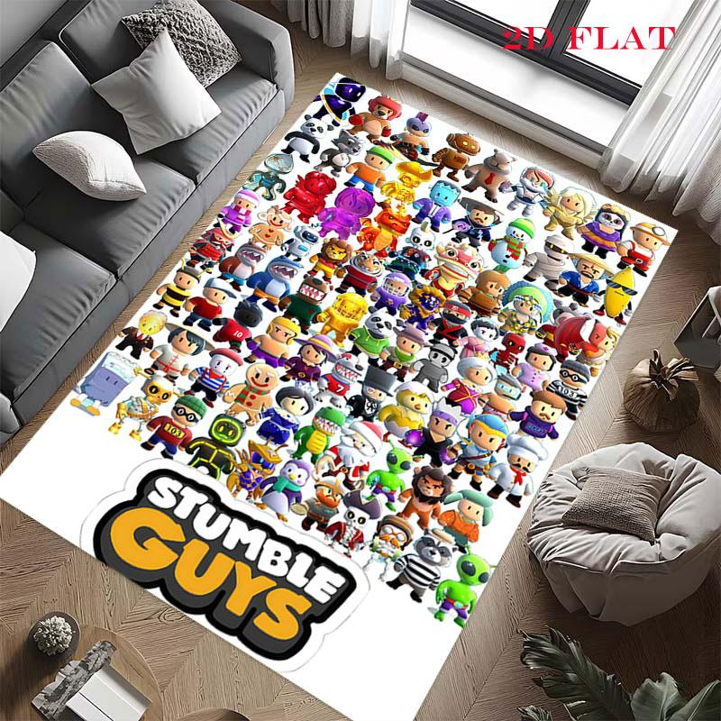 Stumble Guys Chaos Teppich für Wohnzimmer Schlafzimmer Zuhause Sofadekoration, Rutschfeste Bodenmatte für Kinder