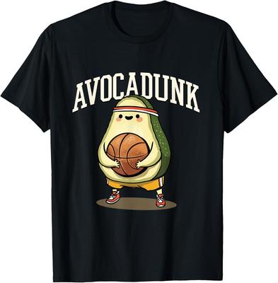 Avocadunk Avocado Basketball Pun Graphic Tee Funny Food Lover Gift Casual T-Shirt