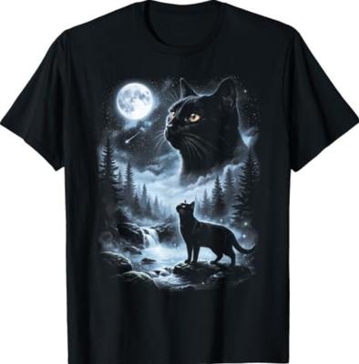 Black Cat Howling At Moon 90's Retro T-Shirt